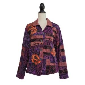 Coldwater Creek Purple Orange Patchwork Lace Floral Jacket XL Whimsigoth Witchy